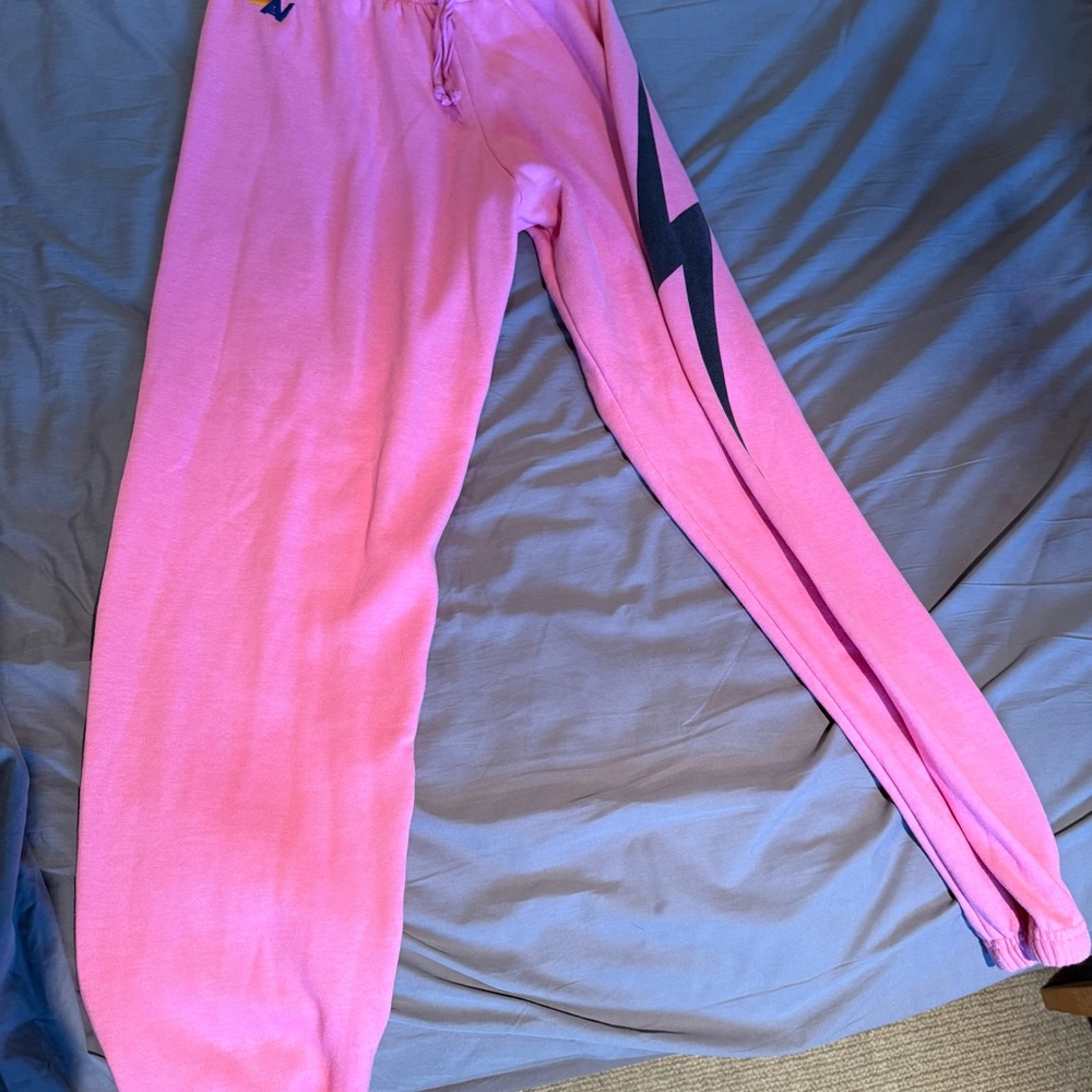 Aviator Nation Hot Pink sweat pants with Rainbow Logo - size large - Picture 6 of 8